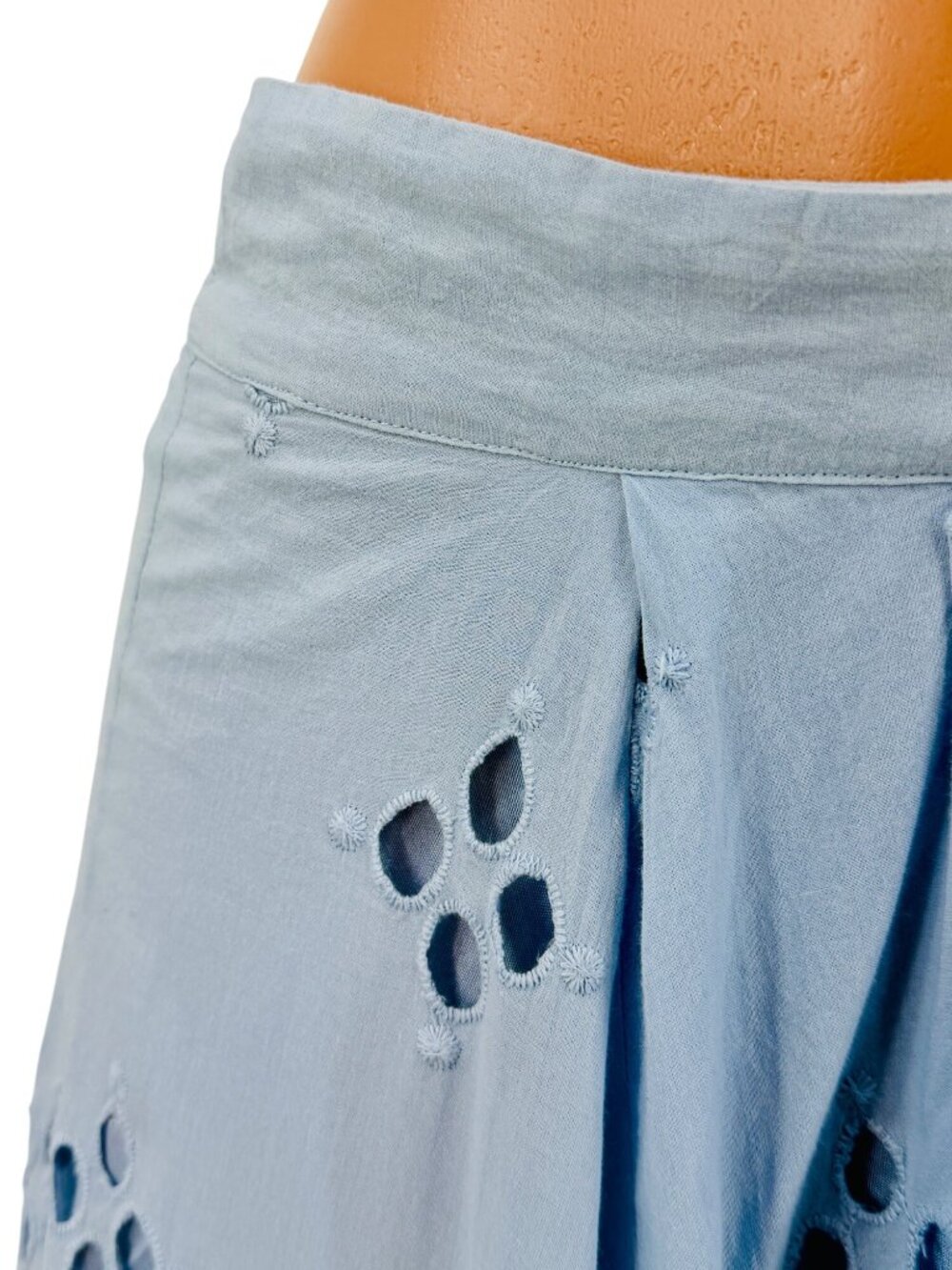Free People Blue Eyelet Tie Waist Midi Wrap Skirt L | Coastal Boho Cottagecore - Picture 4 of 16